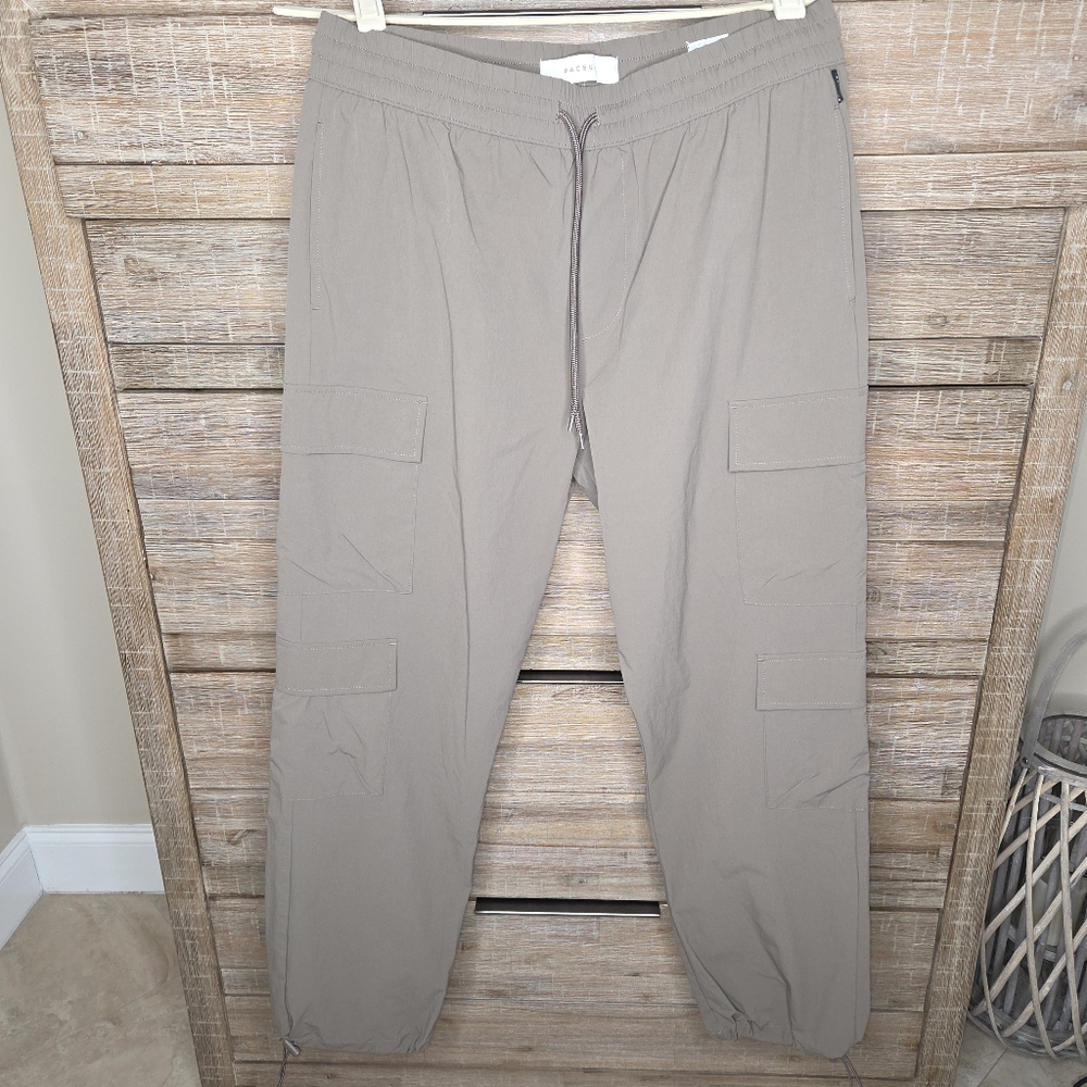 Pacsun Khaki Cargo Jogger Pants Large Drawstring Waist NWOT